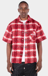 Guapi Red Inferno Rhinestone Flannel Shirt front view.
