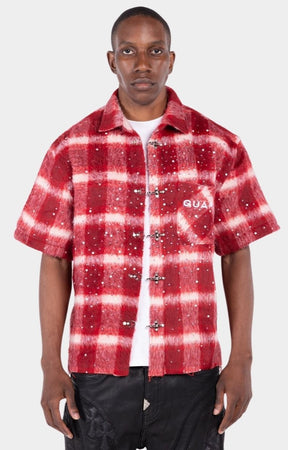 Guapi Red Inferno Rhinestone Flannel Shirt front view.