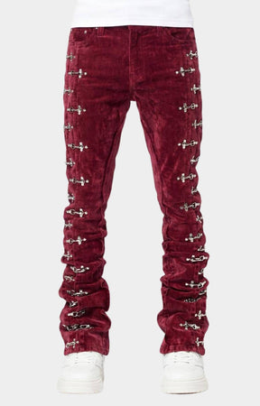 Guapi Red Velvet Aviation Clasp Pants front view.