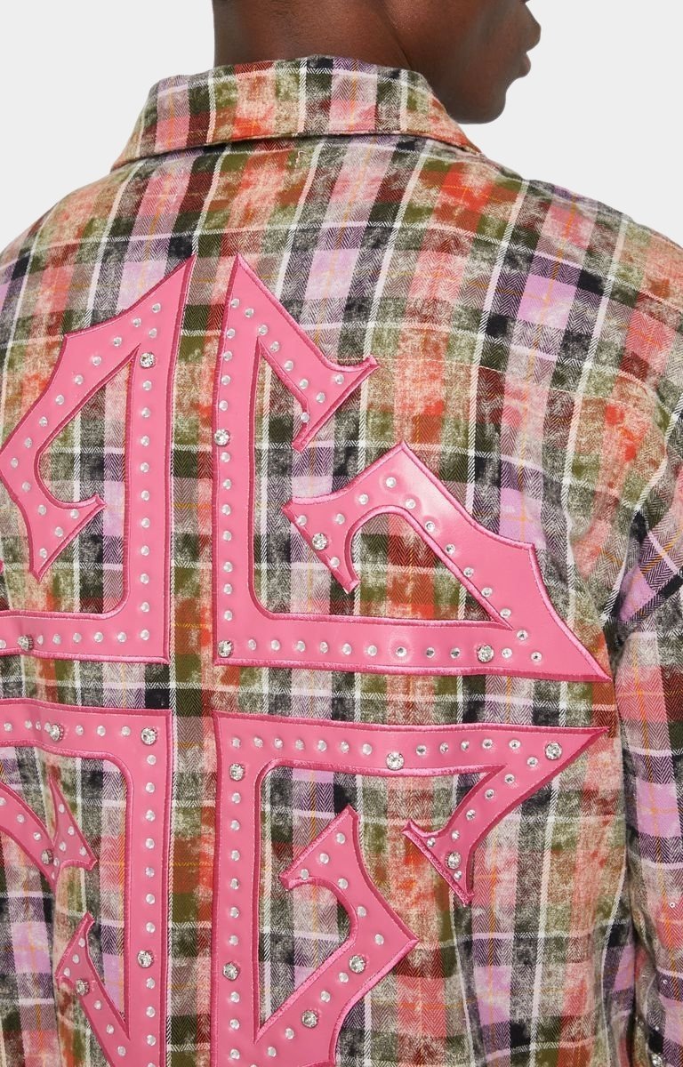 Guapi Rhinestone Flannel oversized leather cross with rhinestones