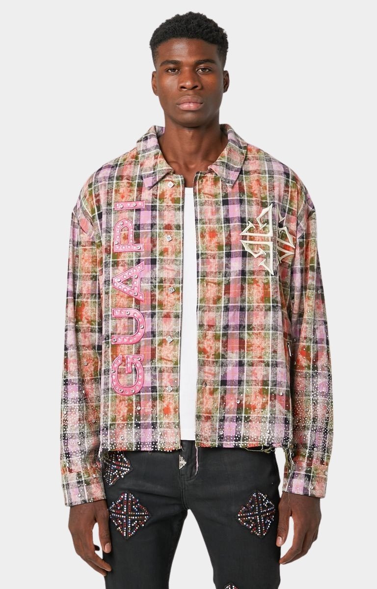 Guapi Rhinestone Flannel button front closure detail