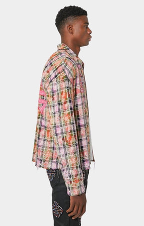 Guapi Rhinestone Flannel raw edge distressed hem detail