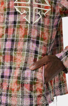 Guapi Blush Pink Rhinestone Flannel plaid fabric texture