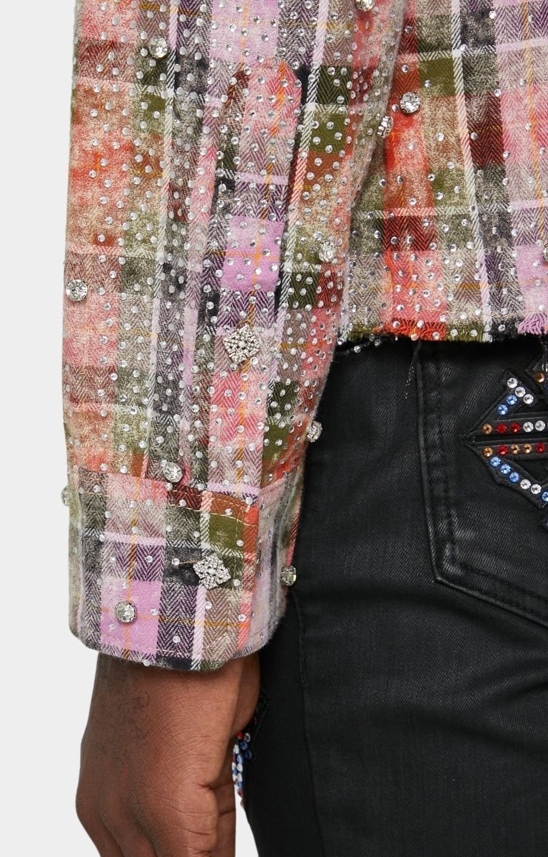 Guapi Rhinestone Flannel sleeve crystal embellishment detail