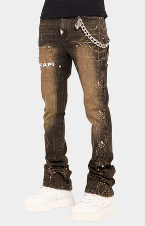 Rhinestone spider web detail on guapi brown denim
