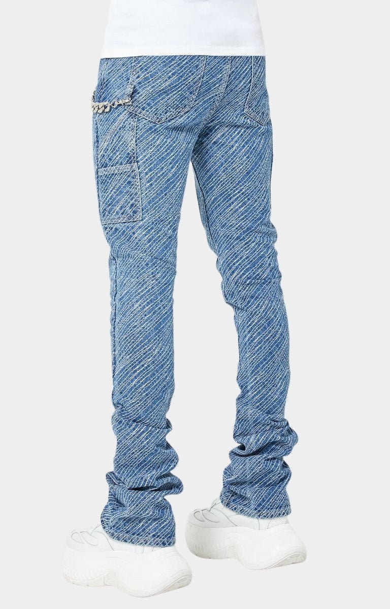 Guapi Royal Blue Striker Denim back view wave wash texture.
