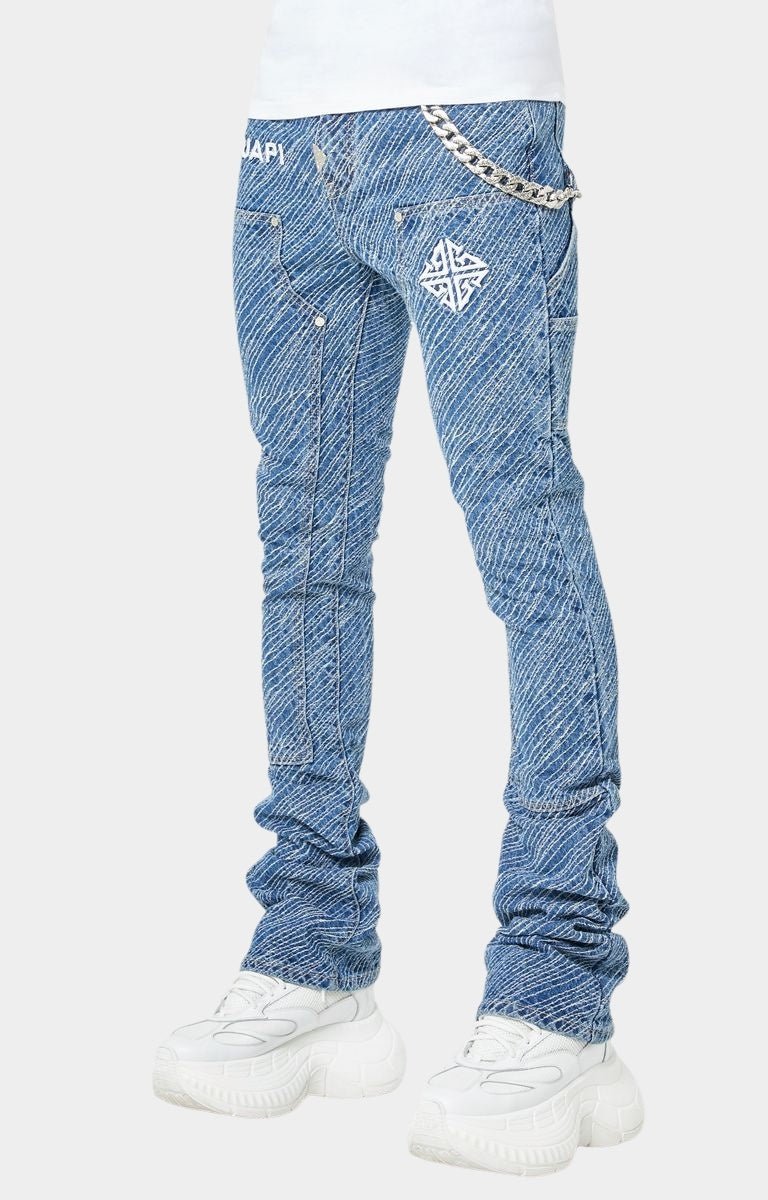 Side view of Guapi Royal Blue Striker Denim skinny stacked fit at high street brands co.