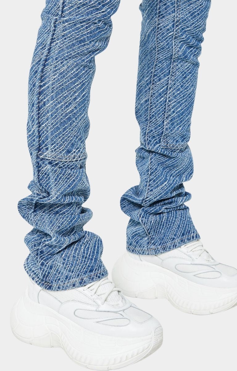 Stacked skinny fit detail of Guapi Royal Blue Striker Denim.