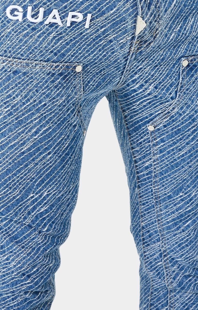 Wave-wash textured fabric detail on Guapi Royal Blue Striker Denim.