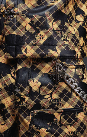 Gold plaid leather streetwear pants by Guapi.