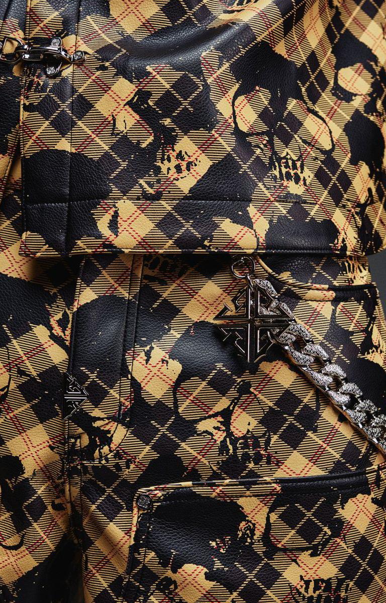 Gold plaid leather streetwear pants by Guapi.