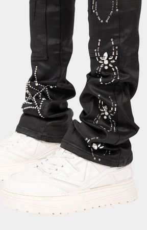 Guapi Obsidian Black Waxed Spider Denim – With Rhinestone