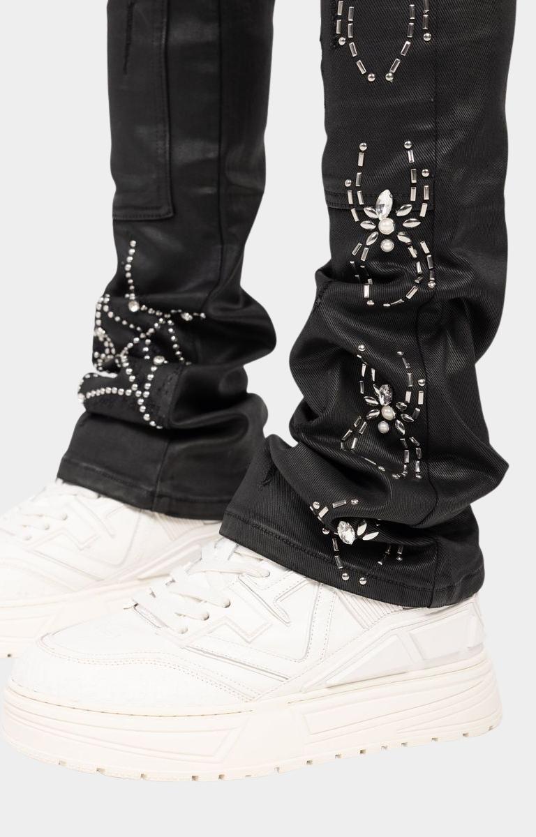 Guapi Obsidian Black Waxed Spider Denim – With Rhinestone