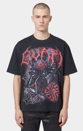 Guapi Spider rhinestone graphic t-shirt featuring oversized front artwork.