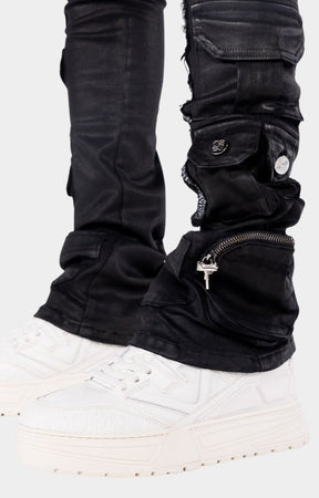 Guapi Obsidian Black Machine Gun Rhinestone Cargo Denim Jeans