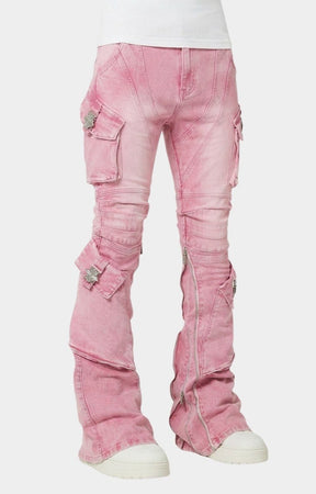 Stacked silhouette on GUAPI French Rose denim.