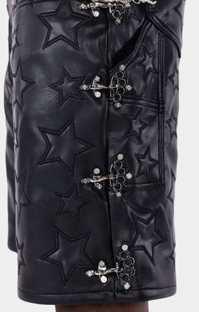 Star pattern leather shorts crafted from premium PU leather.