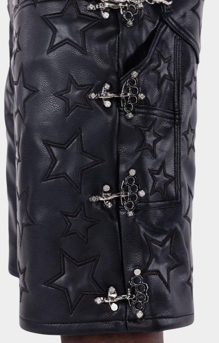 Star pattern leather shorts crafted from premium PU leather.