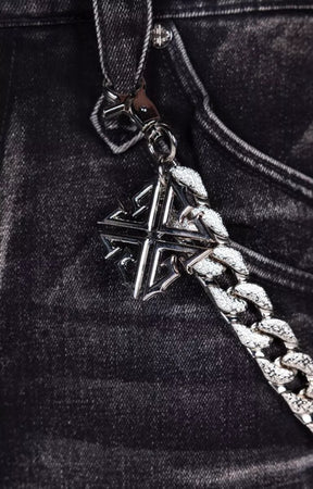 Guapi Obsidian Black Faded Cross Rhinestone Denim Shorts