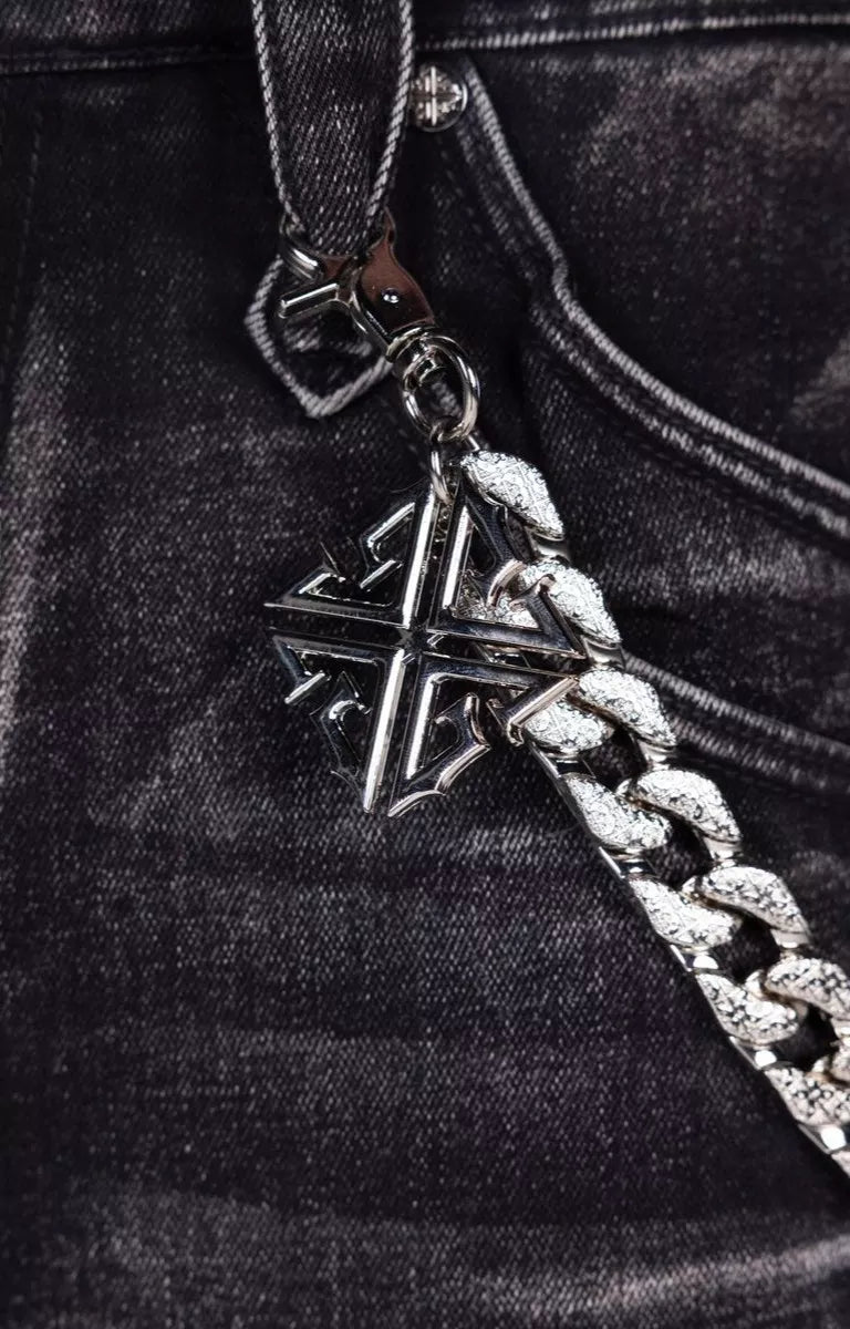 Guapi Obsidian Black Faded Cross Rhinestone Denim Shorts