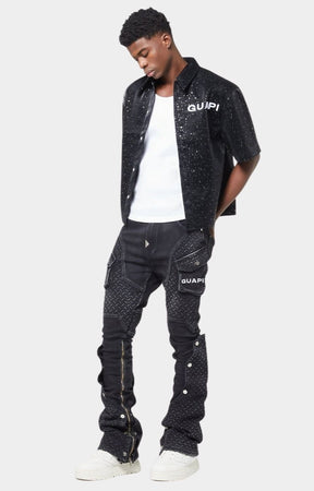 Guapi Steel Plate Denim styled with opened zippers for flare.