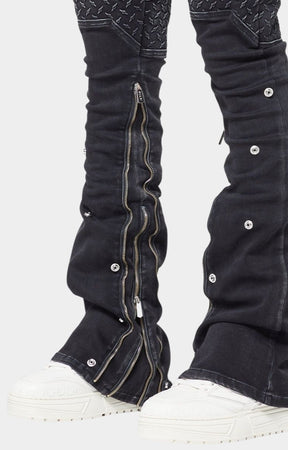 Stacked leg construction of Guapi Vintage Black Steel Plate Denim.