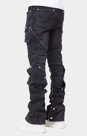 Close up of raised industrial texture on Guapi denim.