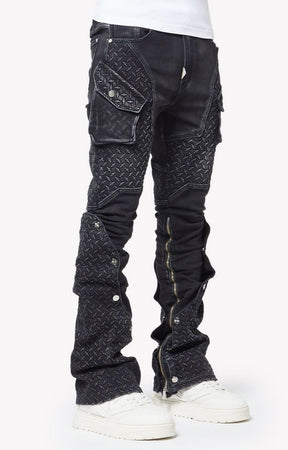 Side profile of Guapi industrial stacked cargo denim.