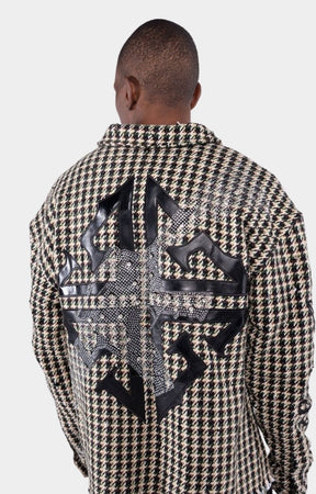 GUAPI Still A Threat rhinestone shirt jacket styled with stacked denim.