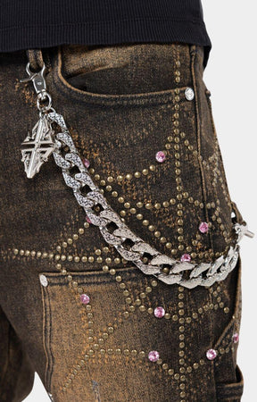 Guapi Vintage Brown Spider Rhinestone Stacked Jeans