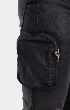 Guapi Obsidian Black Machine Gun Rhinestone Cargo Denim Jeans
