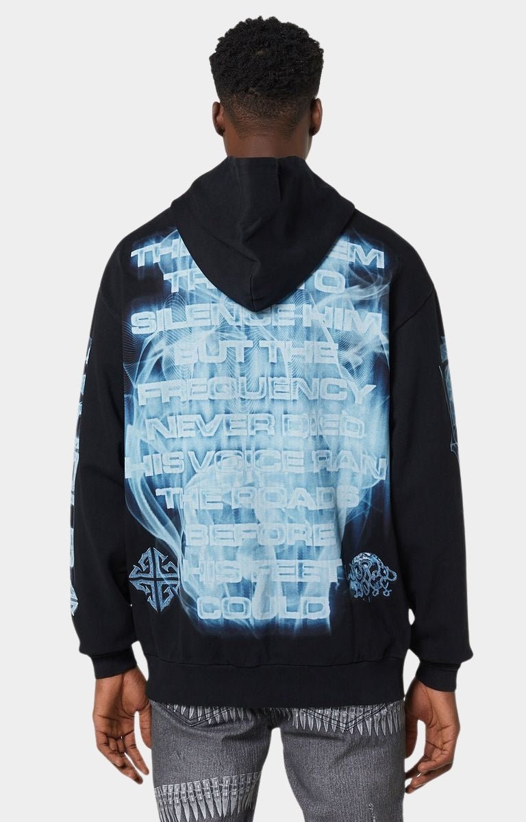 Back view of Guapi The Voice hoodie with statement typography