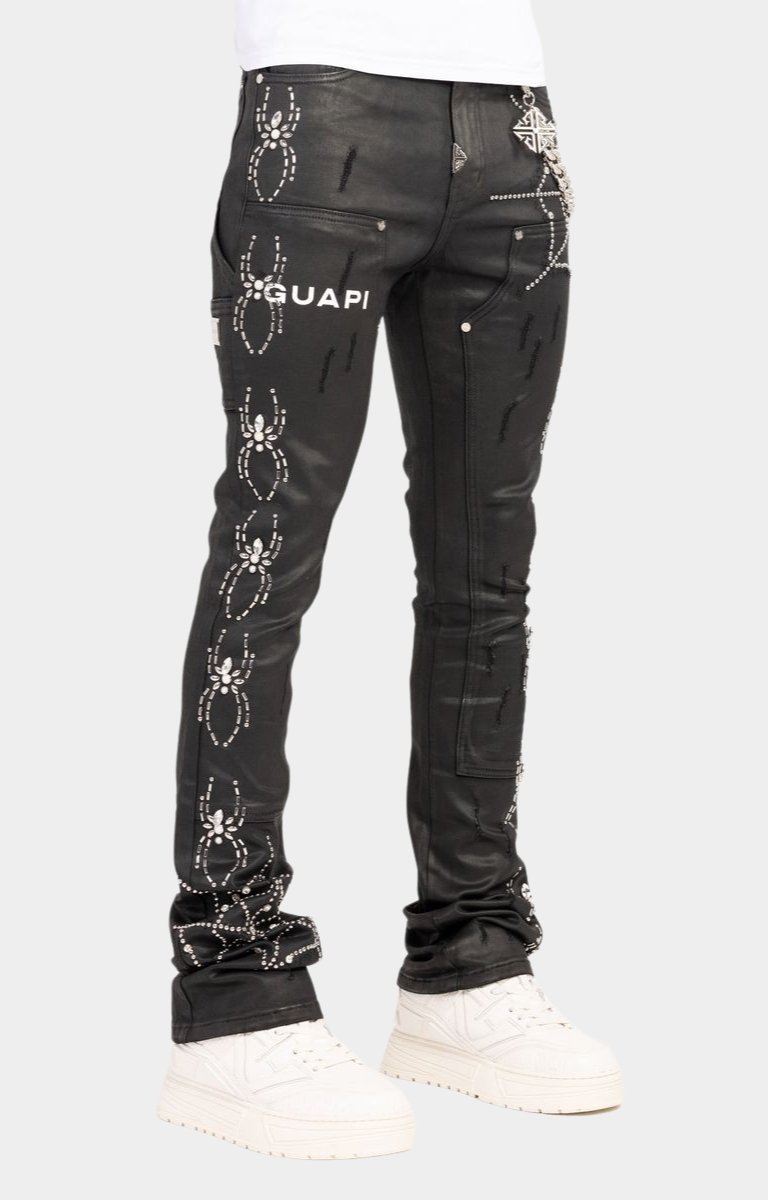 Guapi Obsidian Black Waxed Spider Denim – With Rhinestone