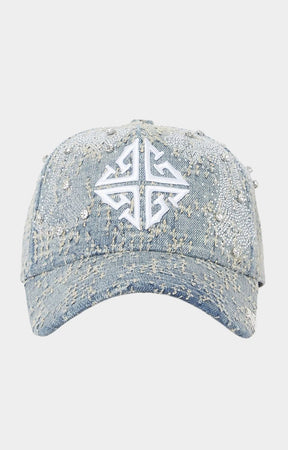 GUAPI Vintage Blue Cross Cap front view with embroidered cross logo.