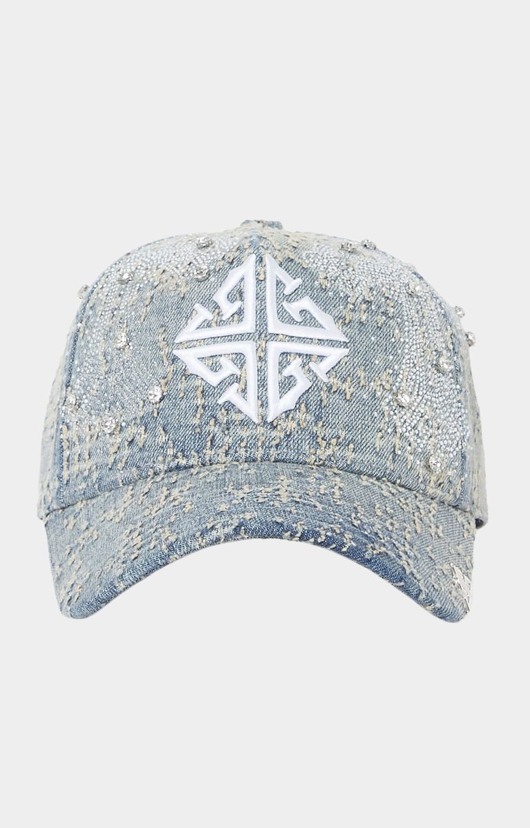 GUAPI Vintage Blue Cross Cap front view with embroidered cross logo.