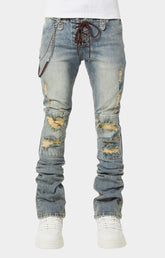 Guapi Vintage Blue Weston Denim front view with distressed detail and lace-up front. 