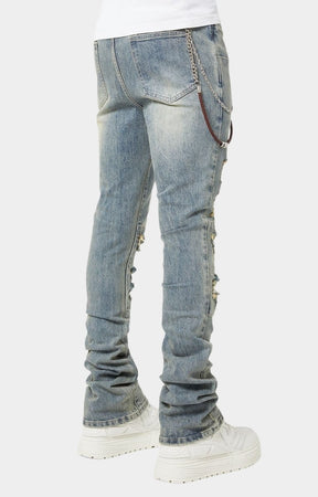 Guapi Weston Denim stacked hem, slim fit and distressed detailing