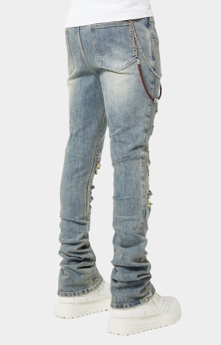 Guapi Weston Denim stacked hem, slim fit and distressed detailing