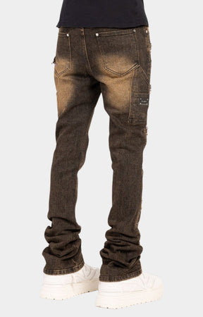 Guapi Vintage Brown Spider Rhinestone Stacked Jeans