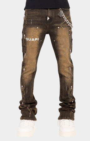 Guapi vintage brown spider denim front view slim flare.