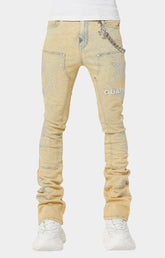 Front view of Guapi Vintage Calligraphy Denim with rhinestone celestial graphics