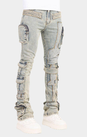 Side view of Guapi Vintage Machine Gun Cargo Denim.
