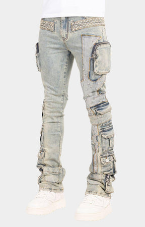 Utility zipper pocket detail on Guapi Vintage Machine Gun Denim.