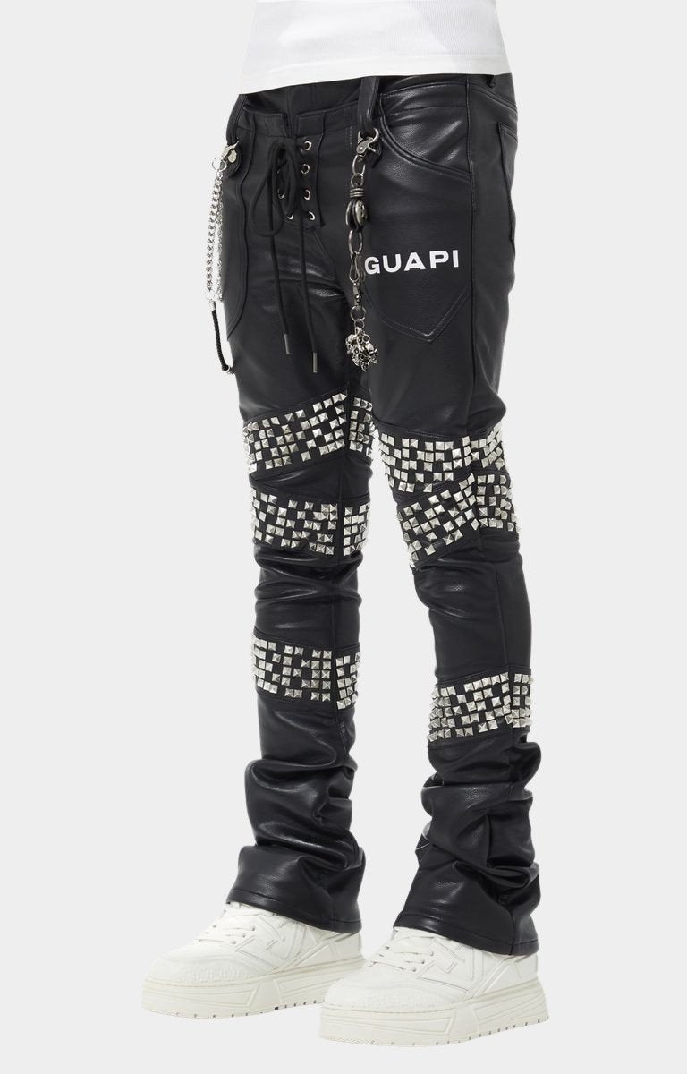 Silver pyramid stud detailing on Guapi Warpath Leather Pant.