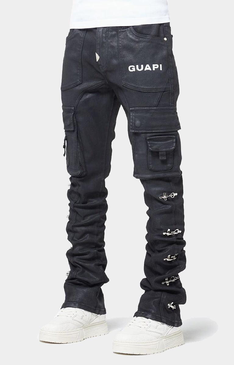 GUAPI Obsidian Black Waxed Cargo Denim