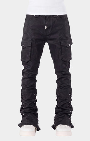 Subtle sheen detail on guapi black waxed rope denim