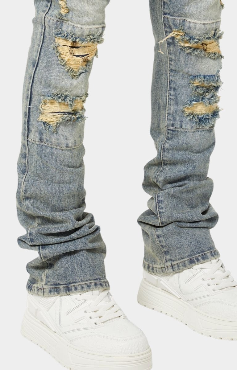 Guapi Weston Denim stacked hem and distressed detailing