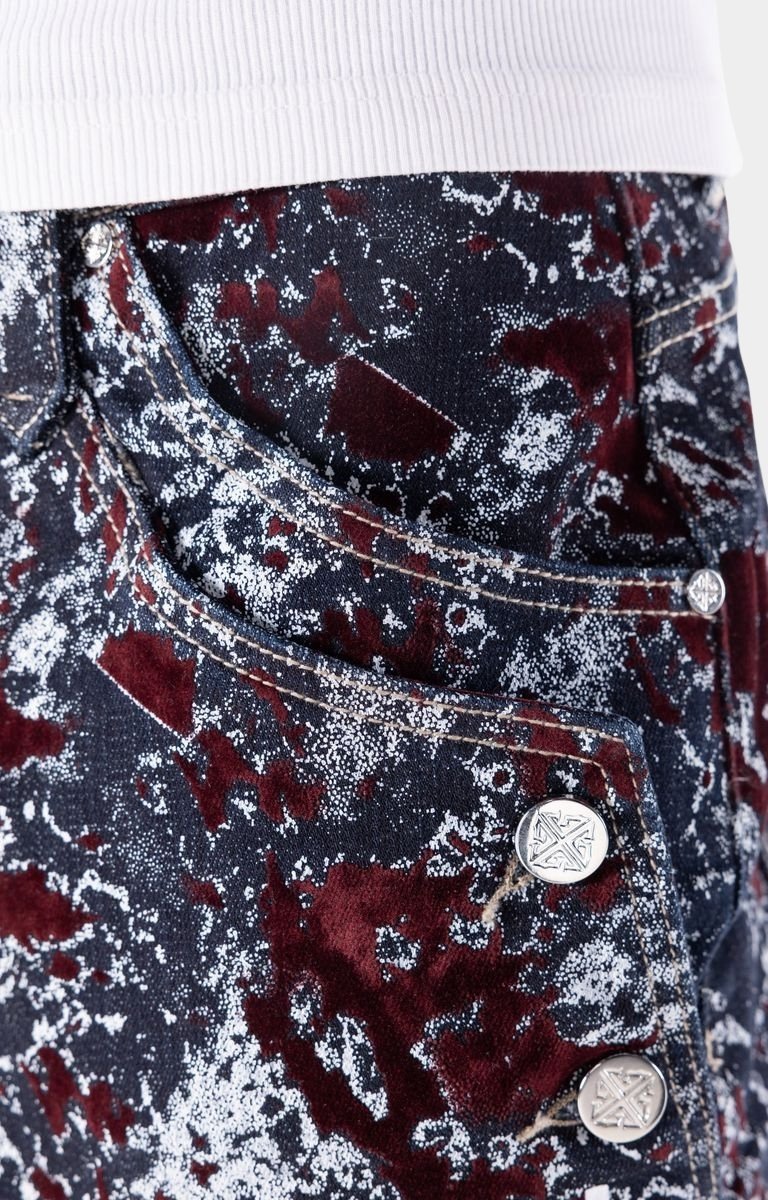 Wine red fashion shorts crafted from premium velvet fabric.