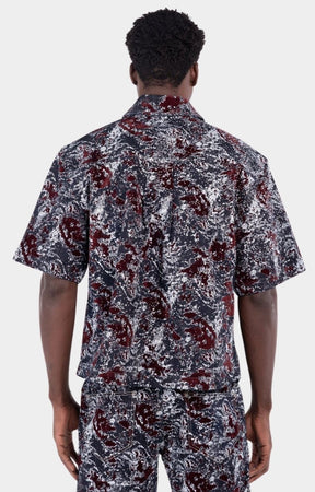 Guapi Wine Red Laser Velvet Rhinestone Shirt back view.