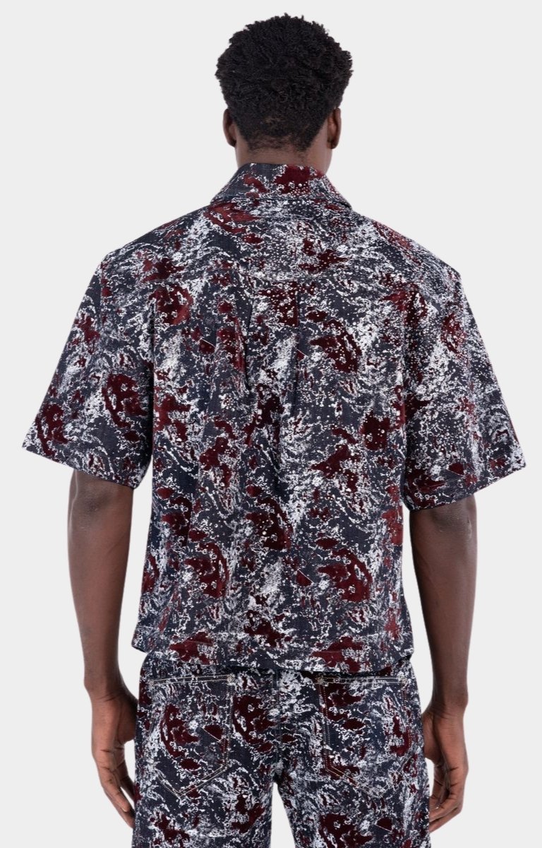 Guapi Wine Red Laser Velvet Rhinestone Shirt back view.